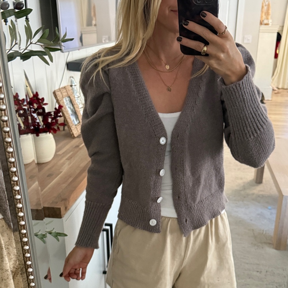 SHEIN Taupe Button-Up Cardigan